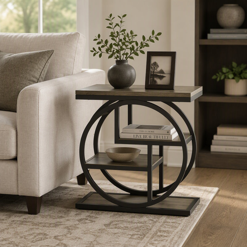 Table d'appoint industrielle à quatre niveaux avec structure en métal robuste et tablettes spacieuses pour l'organisation à la maison