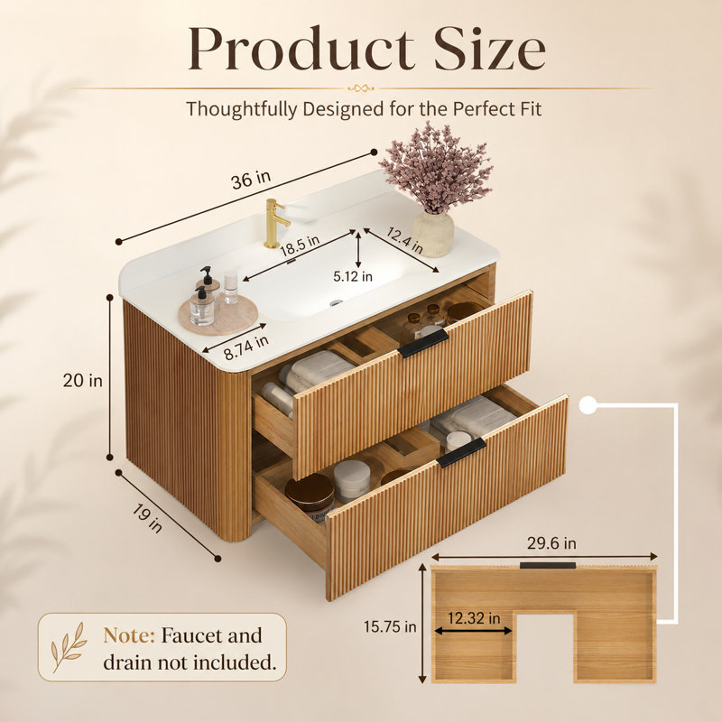 Ensemble de vanité suspendue noire de 91 cm (36 po) avec lavabo intégré et miroir de courtoisie à DEL de 91 x 183 cm (36 x 72 po).