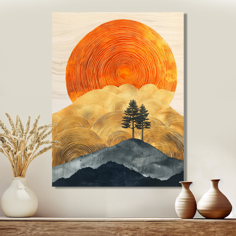 «Sunrise Tree In African Field Landscape II», reproduction d'art traditionnelle en métal, décoration murale forêt en métal