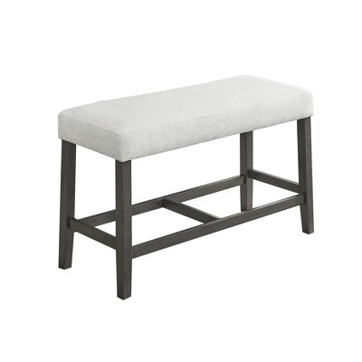 Banc en tissu gris, largeur de 40 po, hauteur de comptoir, structure en bois, 2 sièges, repose-pieds en bois, décoration transitionnelle