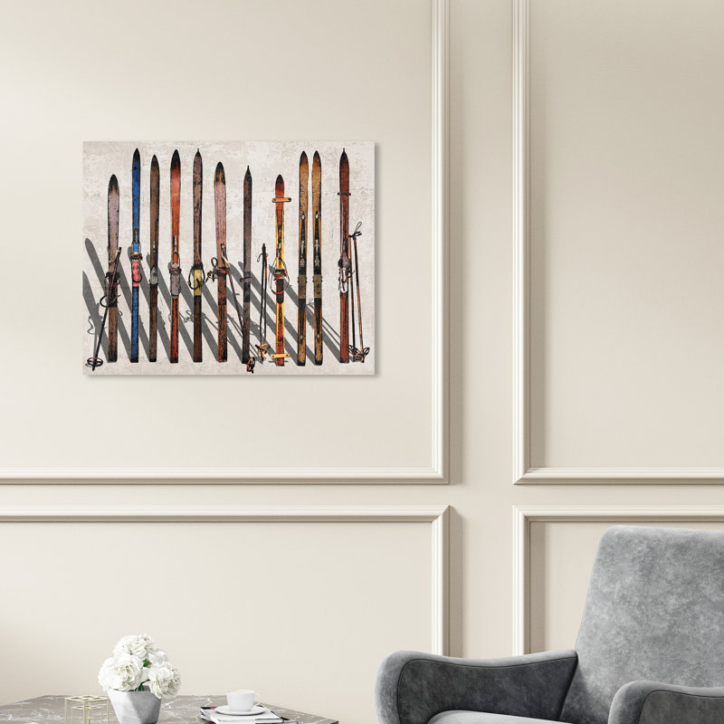 " Sports And Teams Vintage Skis, Modern & Contemporary Brown " by Oliver Gal, 36'' H x 45'' W, Wrapped Canvas