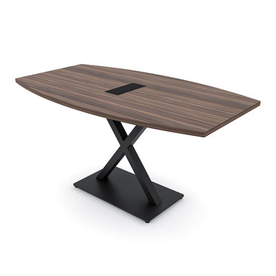 Boat Shaped Conference Table with Metal X Base | Electrical Unit