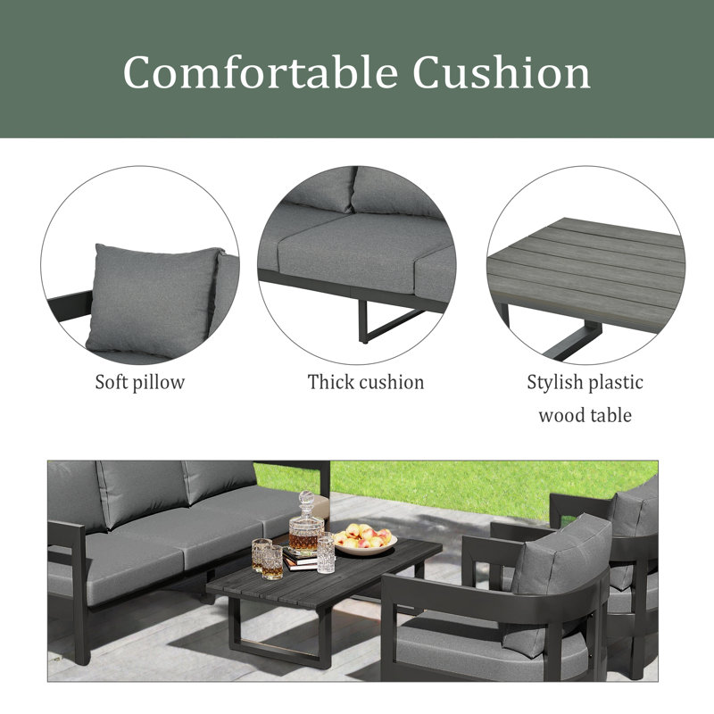 High-Quality Outdoor Seating Set With Thick Cushions For Ultimate Comfort, Perfect For Lawns, Patios, And Poolside, Gray