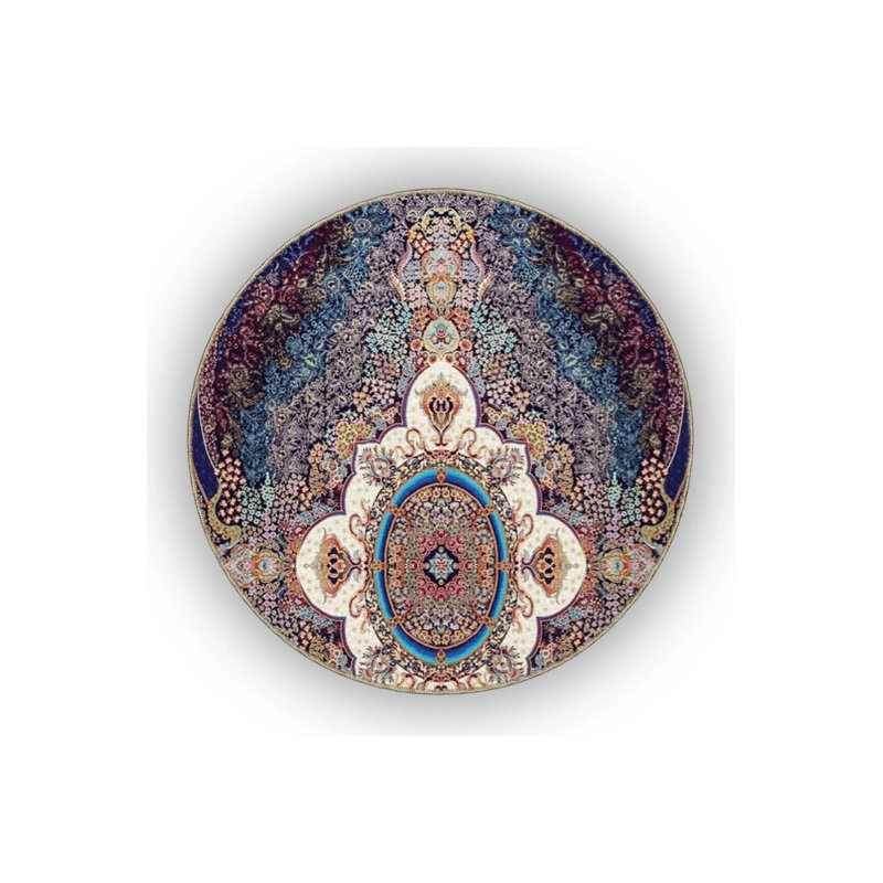 Multicolored Traditional Motif Floral Patterned Ethnic Vintage Decorative Carpet, Round 5'