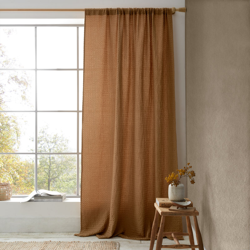 Muscat Waffle Slot Top Voile Curtain Panel Sheer Single Curtain Panel, Orange, 139.7cm Width x 229cm Drop
