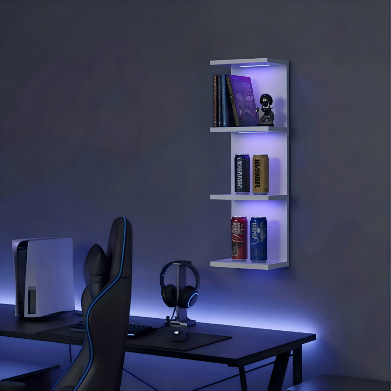 29.99''H 4-Tier Wall Shelf with RGB Lights, White