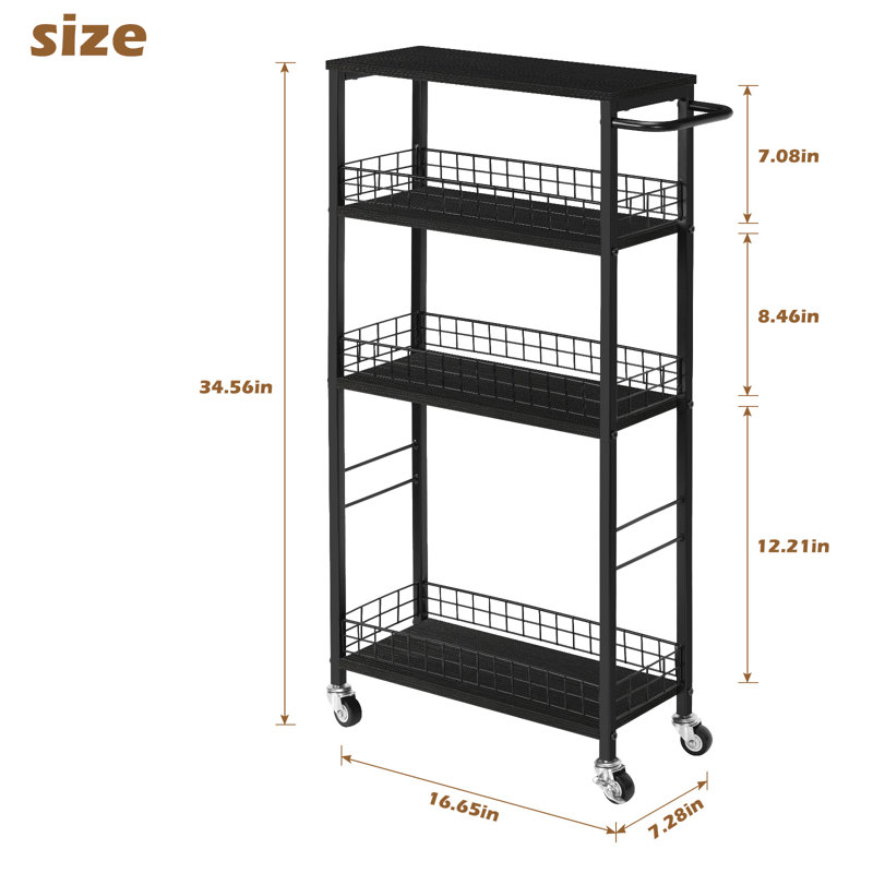 Black 34.56'' H x 16.65'' W Utility Cart, Black