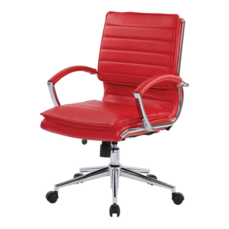 Fauteuil de direction à dossier moyen en similicuir, Rouge