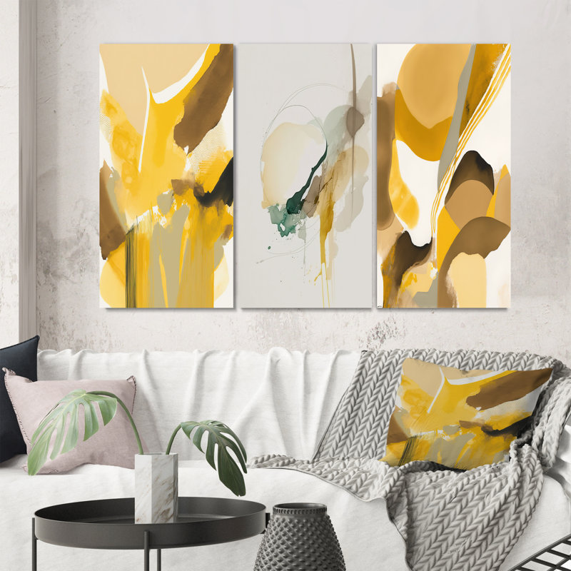 «Mustard Yellow Retro», 3 pièces sur toile, Toile tendue, H 20 po x l 36 po