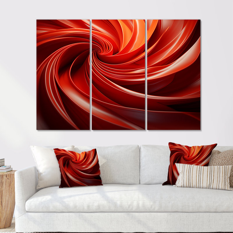 Orange et rouge abstrait spirale Dreamscape II - abstrait spirales murales, Toile tendue, H 40 po x l 61 po x P 1 po