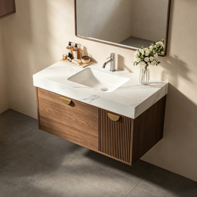 Tanzie 36"Modern Single Bathroom Vanity with White Glossy Stone Table Top, Pre-Assembled