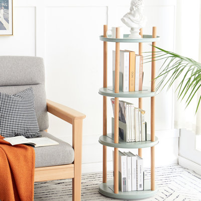 Bibliothèque à 4 niveaux, rotative sur 360 degrés. Bois massif avec suffisamment d'options de rangement. Bleu pour le salon, la chambre à coucher, le bureau et la cuisine Offre un espace de rangement.