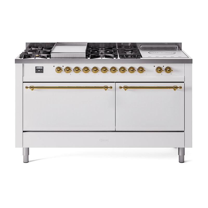 ILVE Nostalgie II, cuisinière à double combustible de 60 po, 7 brûleurs, plaque chauffante, surface de cuisson française