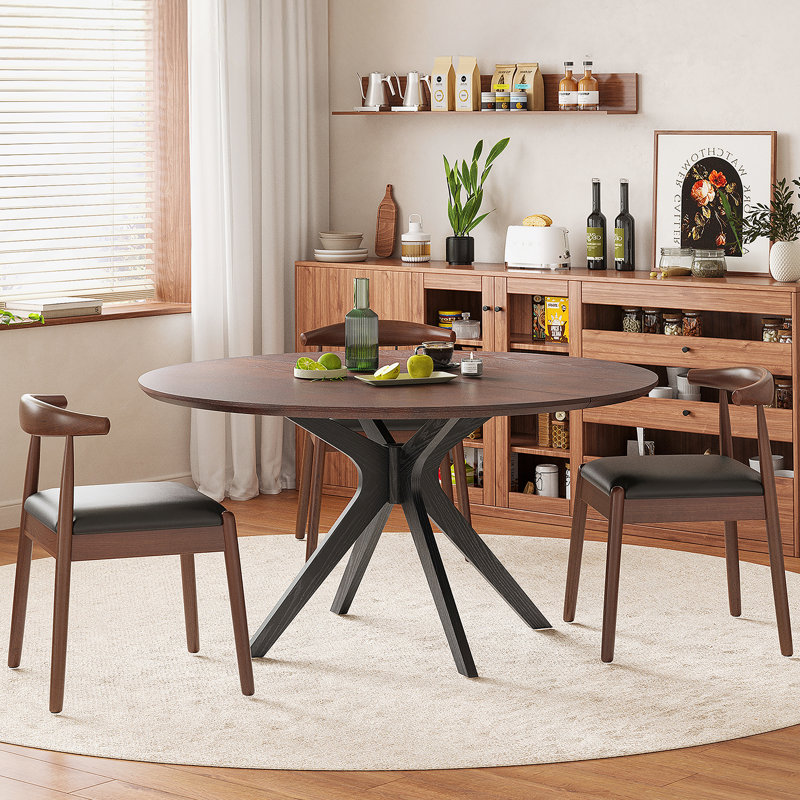 Table de salle à manger 47,2 "en bois massif pour 4 à 6 personnes avec base piédestal entrecroisée, Noyer foncé, Noir