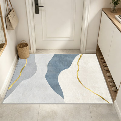 Tapis abstraits bleus et dorés pour le salon, doux et confortable, convient à toutes les saisons, facile à entretenir, tapis d'intérieur lavable à la machine, ferme sous la table convenant à la chambre à coucher, à la salle à manger, au bureau, au balcon et au patio