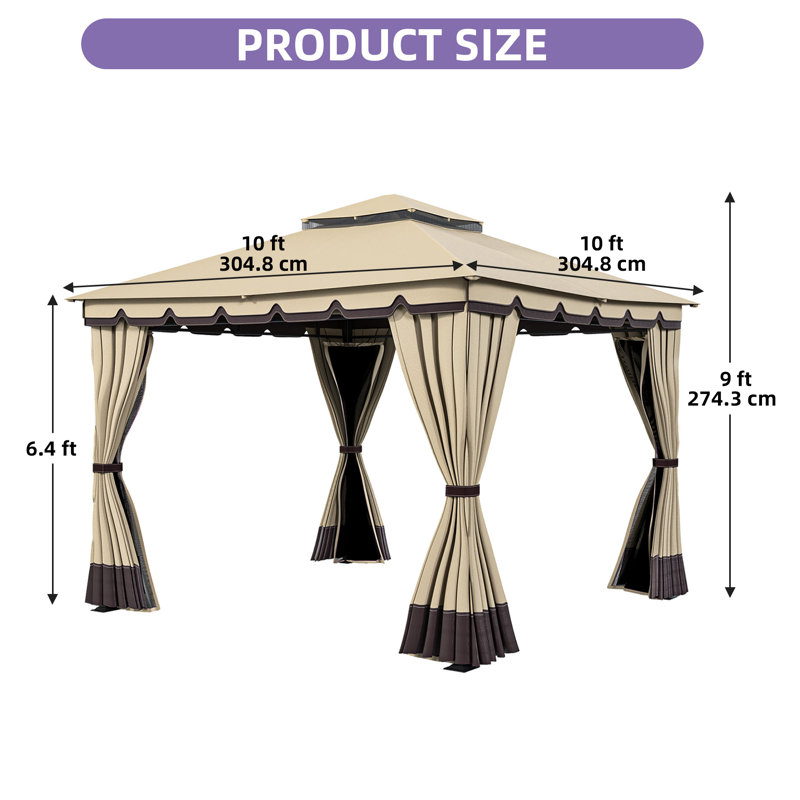 10 Ft. W x 12 Ft. D Soft Roof Gazebos Steel Patio Gazebo, 10 Ft. W x 10 Ft. D