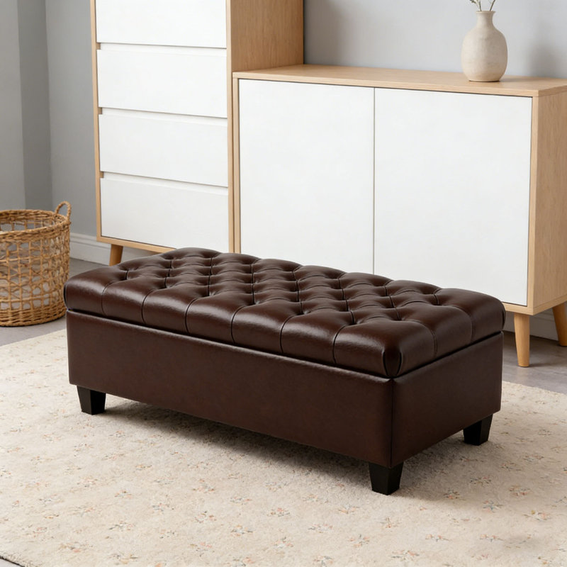 49.75Inches Storage Ottoman, Storage Bench, Tufted Entryway Bedroom Bench,, Brown