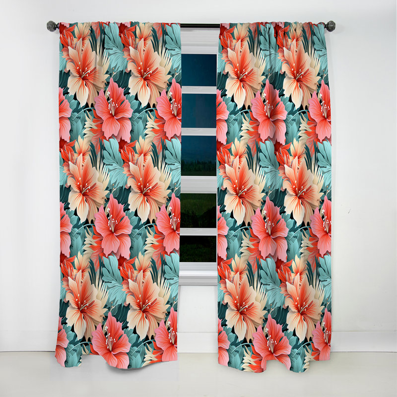 Motif tropical Coral Mirage Vi - Rideau floral - Rideau floral occultant en velours - 1 panneau, L 52 po x L 90 po
