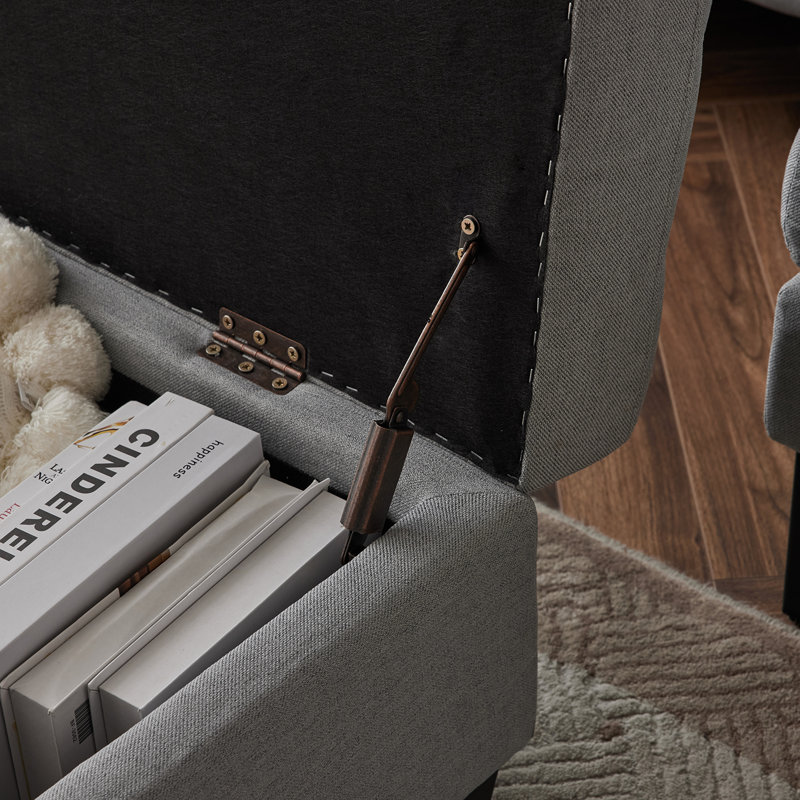 Brierre Polyester Blend Upholstered Storage Bench, Light Gray