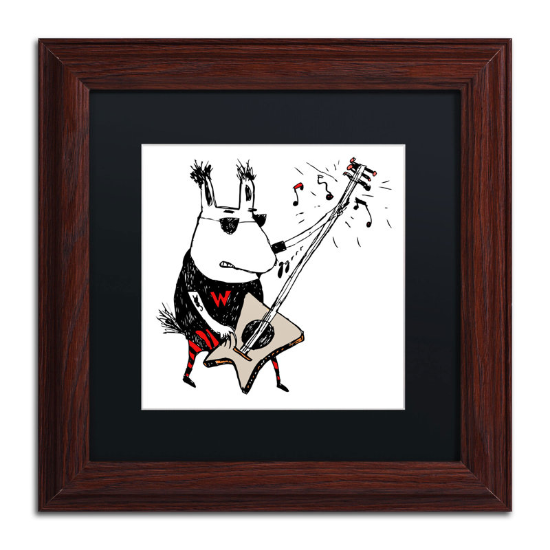 « wild guitare loup » par carla martell, art encadré, H 11 po x l 11 po, Noir