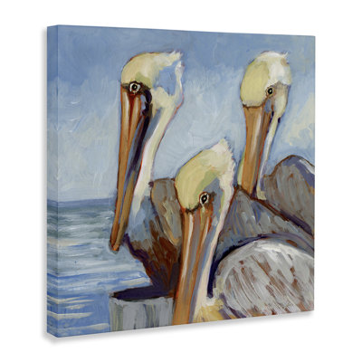 Art mural sur toile Nautical Pelican Trio, design par Susan Winget