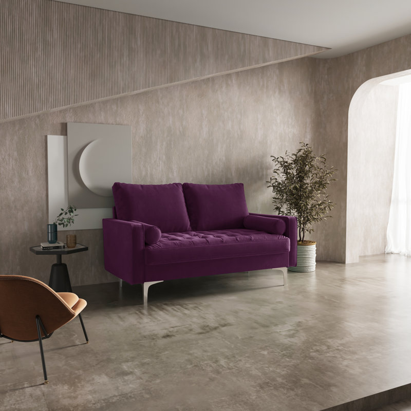 Maeesha 58" Velvet Square Arm Sofa Loveseat, Eggplant Velvet