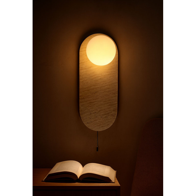 Elegant Wall Lamp with Travertine Body, Beige & White, 15.4 x 7.1 x 0.4 inches | Total Height: 15.4 inches | On/Off Button on Cable, Max 10W G9 Socket (Bulb Not Included) | Stylish Lighting for Modern Interiors