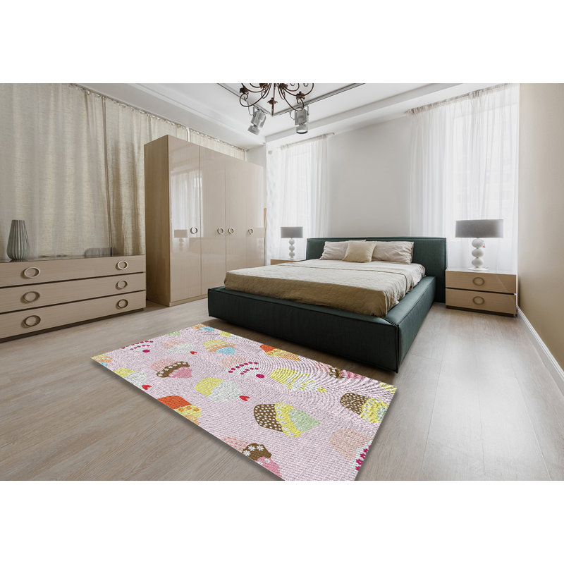Tapis jaune/rose à motifs, Rectangle 5 pi x 7 pi