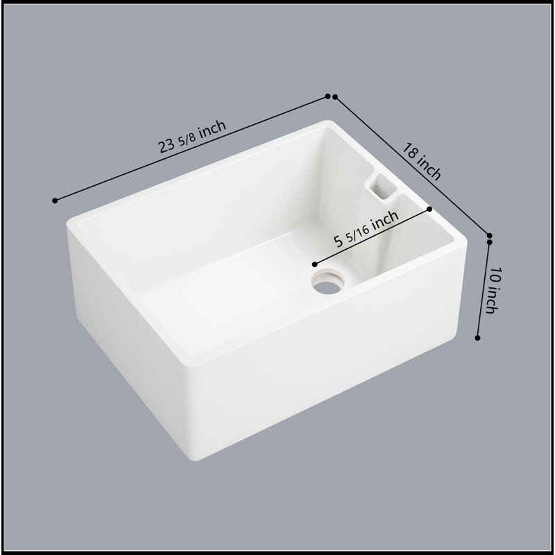 23.6" L X 18" W Ceramic Single Bowl Kitchen Sink