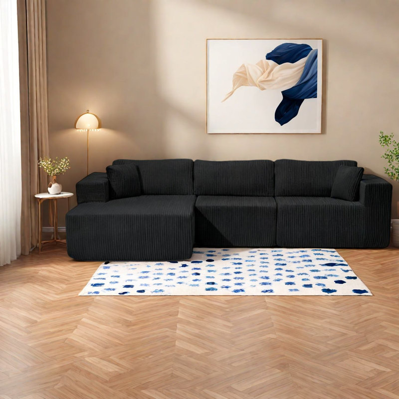 Canapés modulaires confortables, revêtement en velours côtelé noir, style moderne pour le salon