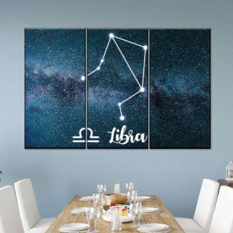 «Libra Zodiac Constellation», ensemble de 3 impressions sur toile par Luna, H 20 po x l 33 po x P 1,25 po