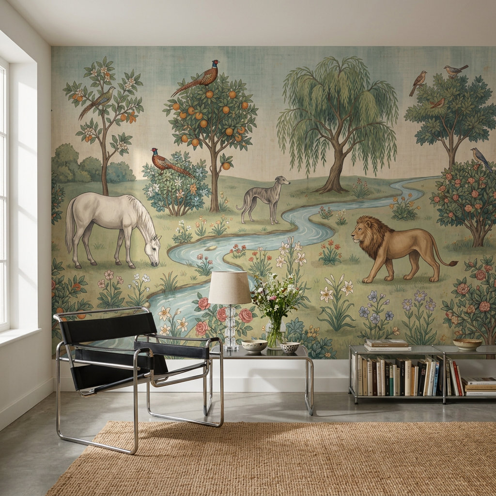 Canora Grey Pastoral Landscape Wallpaper Toile Illustration Storybook ...