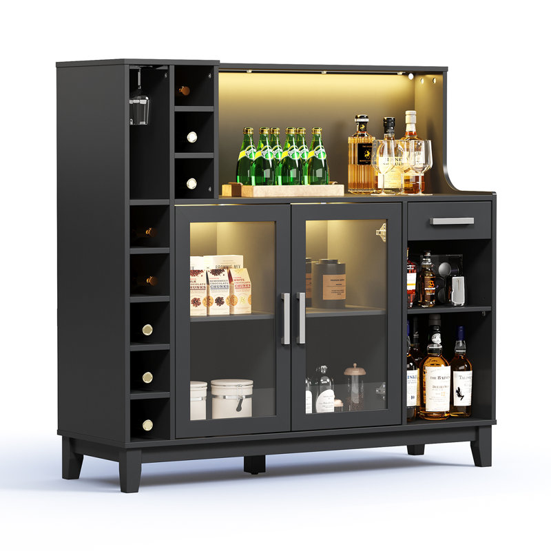 Wine Bar Cabinet With LED Light, Black