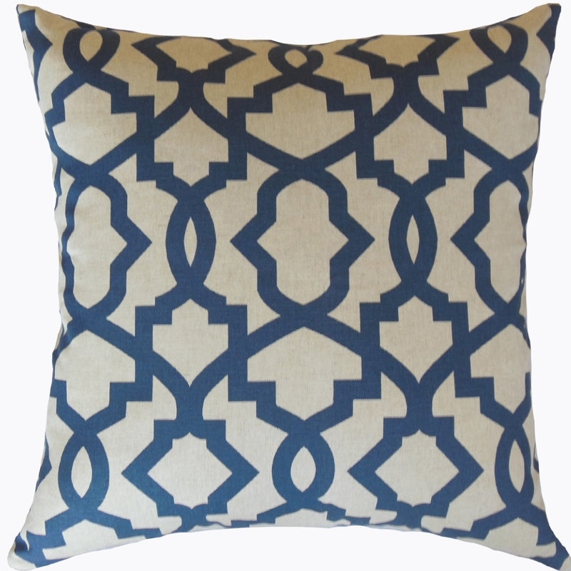 Oma Square Pillow Cover & Insert, Cream/Navy, Height(22") x Width(22")