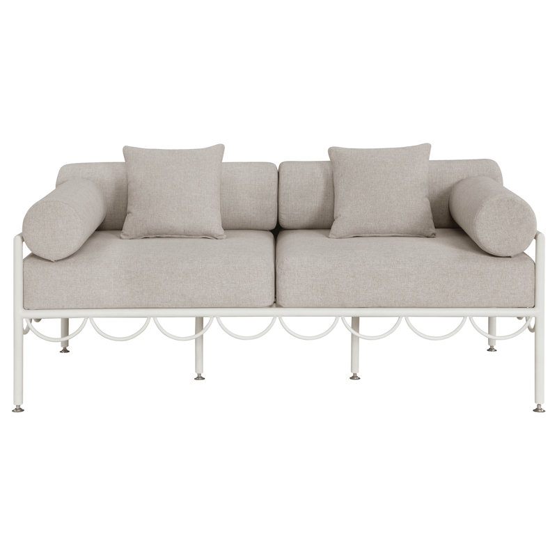 Chmura 69.75" Resilient Water Repellent Fabric Upholstered Outdoor Patio Loveseat, Beige, White