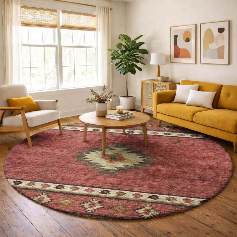 Premium Machine Washable Dream Shag ADS179 Aztec Rug, 8' Round, Spice