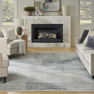 George Oliver Jeffs Machine Washable Blue Mid-Century Modern Indoor Rug