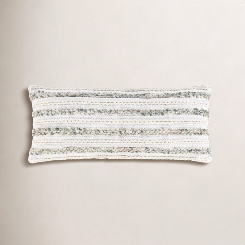 Lottie Striped Cotton Blend Pillow Cover, Cream/Emerald, Down Blend