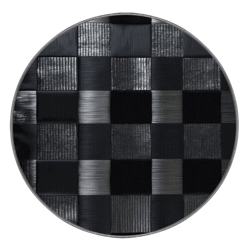 Machine Washable Checkered Gray Area Rug, Round 4'