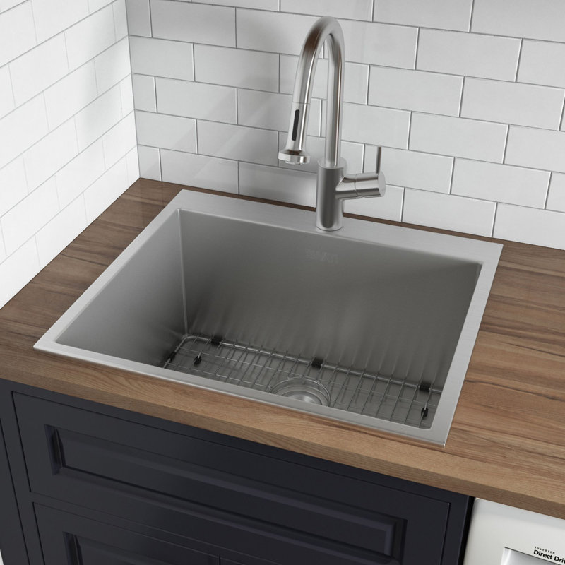 Ruvati Topmount Laundry Utility Sink 25 x 22 x 12 inch Rounded Corners Deep Stainless Steel