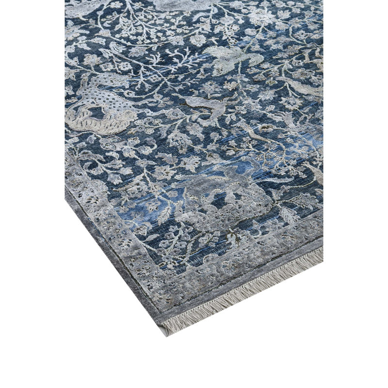 Hand Knotted Floral Area Rug, Rectangle 9' x 12'