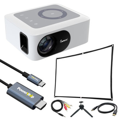 Projecteur de cinéma maison portatif 120 po Impecca, 80 lumens ANSI, 720P + USB-C vers USB et ensemble d'accessoires