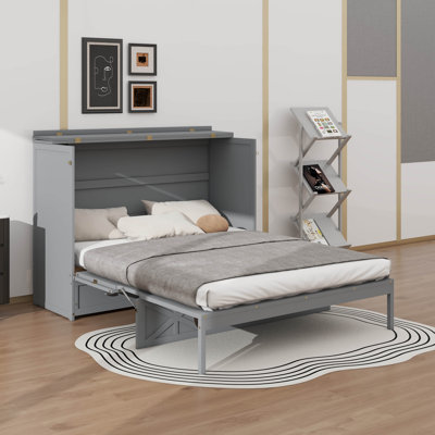 Grand lit escamotable avec grands tiroirs et port USB