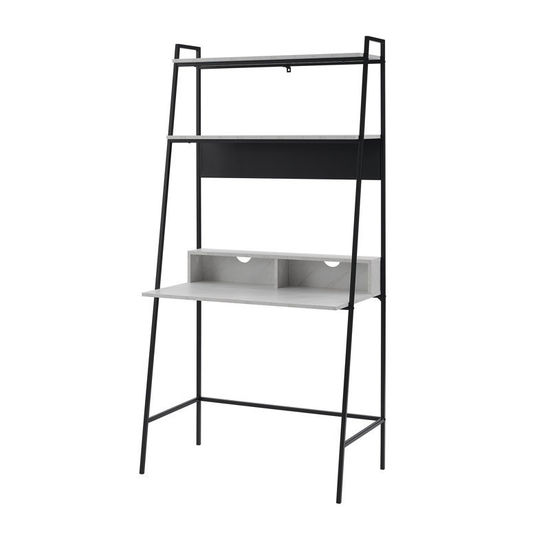 Walburg Metal Base Leaning / Ladder Desk, White Marble