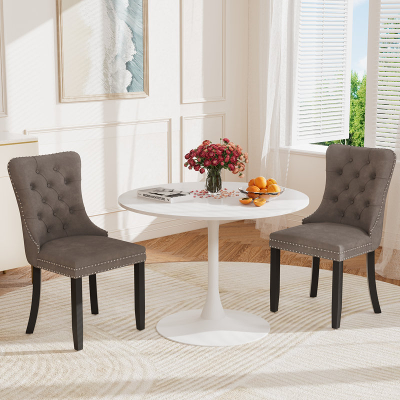 Round Pedestal Dining Set with 2 chairs, White/White, Gray