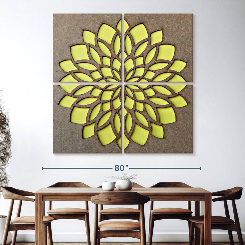 Jaune, motif mandala, H 74 po x l 74 po