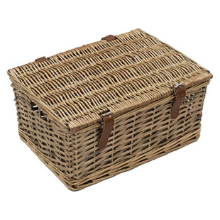Buff Wicker Hampers with Faux Leather Straps