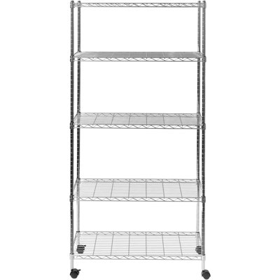 Étagère en fil d'acier à 5 niveaux avec roues 30 x 14 x 60 Seville Classics, chrome