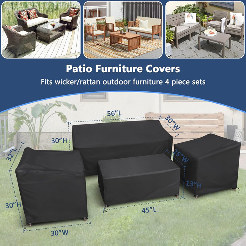 Outdoor Conversation Set Cover, 13" H x 35" W x 20" D, Black