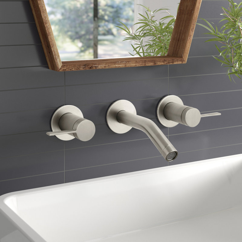 Garniture de robinet de salle de bain à fixation murale Stillness®, nécessite une valve, Nickel brossé éclatant